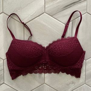 Burgundy Lace Underwire Push Up Bra
